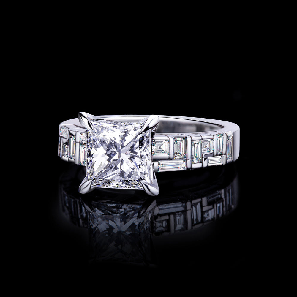 Cubism baguette and carré cut diamond ring featuring Princess cut diamond in 18ct white gold by Stefano Canturi Cubism baguette and carré cut diamond ring featuring Princess cut diamond in 18ct white gold by Stefano Canturi
