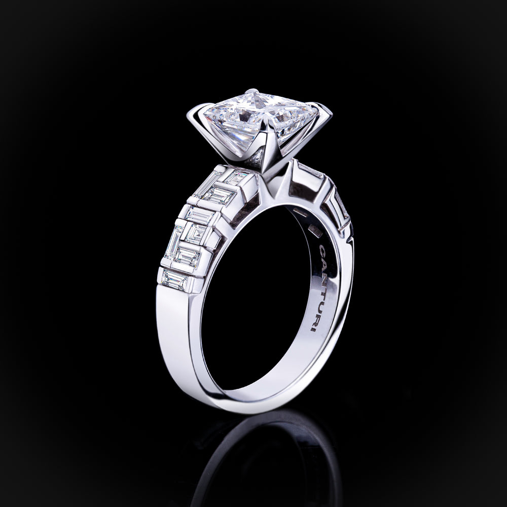 Cubism baguette and carré cut diamond ring featuring Princess cut diamond in 18ct white gold by Stefano Canturi Cubism baguette and carré cut diamond ring featuring Princess cut diamond in 18ct white gold by Stefano Canturi