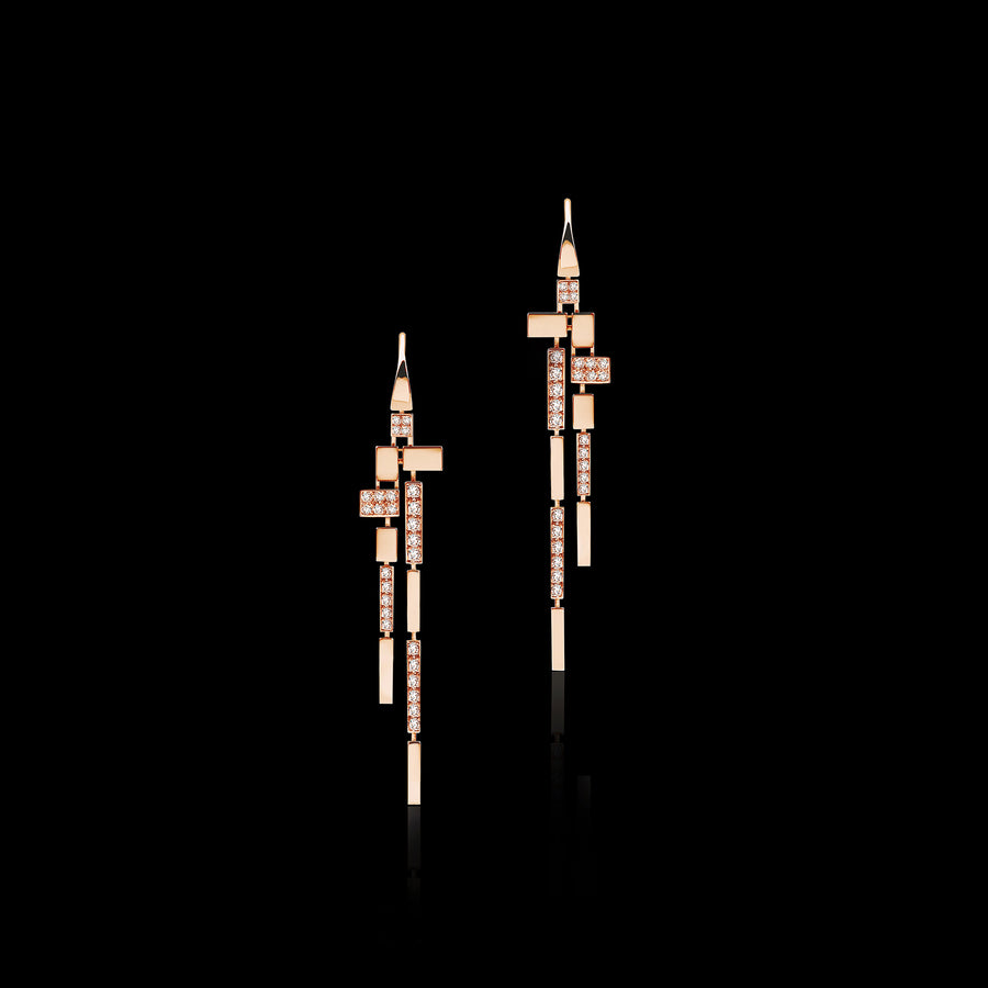 Cubism Pave 11 drop alternate diamond earrings in 18ct pink gold by Stefano Canturi