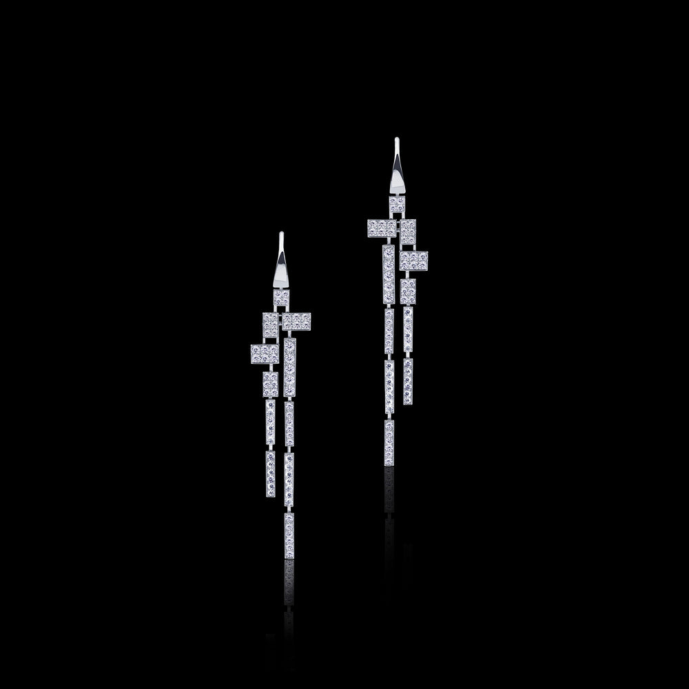 Cubism Pave 11 drop diamond earrings in 18ct white gold by Stefano Canturi Cubism Pave 11 drop diamond earrings in 18ct white gold by Stefano Canturi