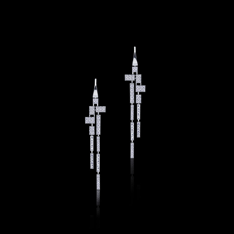 Cubism Pave 11 drop diamond earrings in 18ct white gold by Stefano Canturi