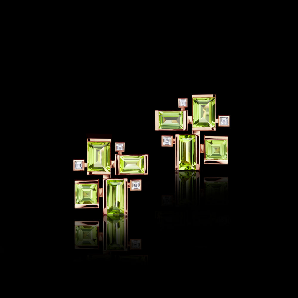 Cubism Colourburst diamond and peridot earrings in 18ct pink gold by Stefano Canturi Cubism Colourburst diamond and peridot earrings in 18ct pink gold by Stefano Canturi