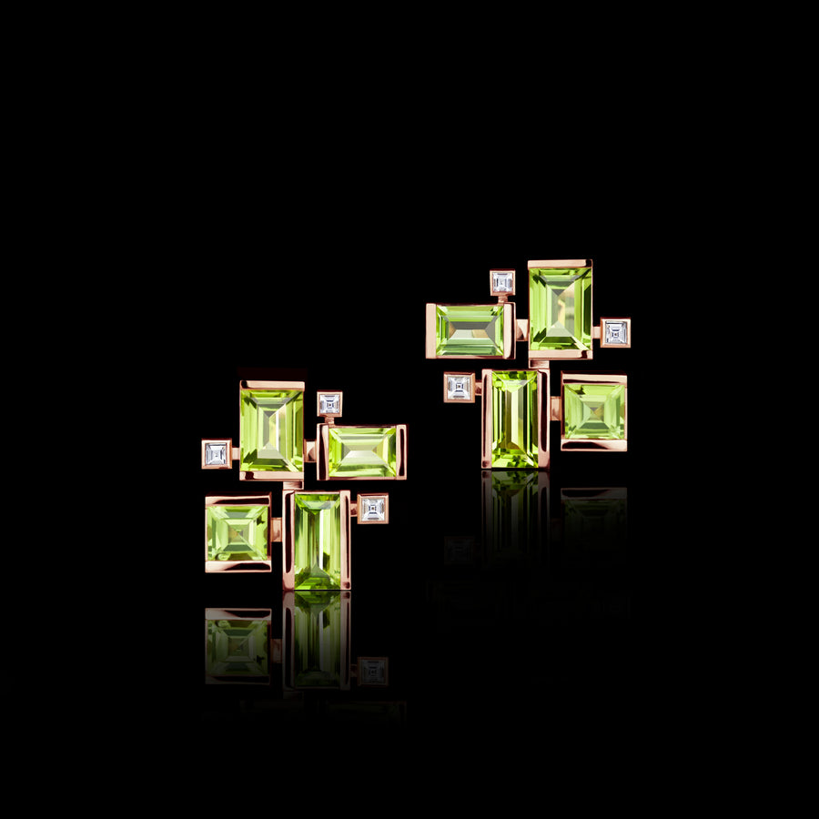 Cubism Colourburst diamond and peridot earrings in 18ct pink gold by Stefano Canturi