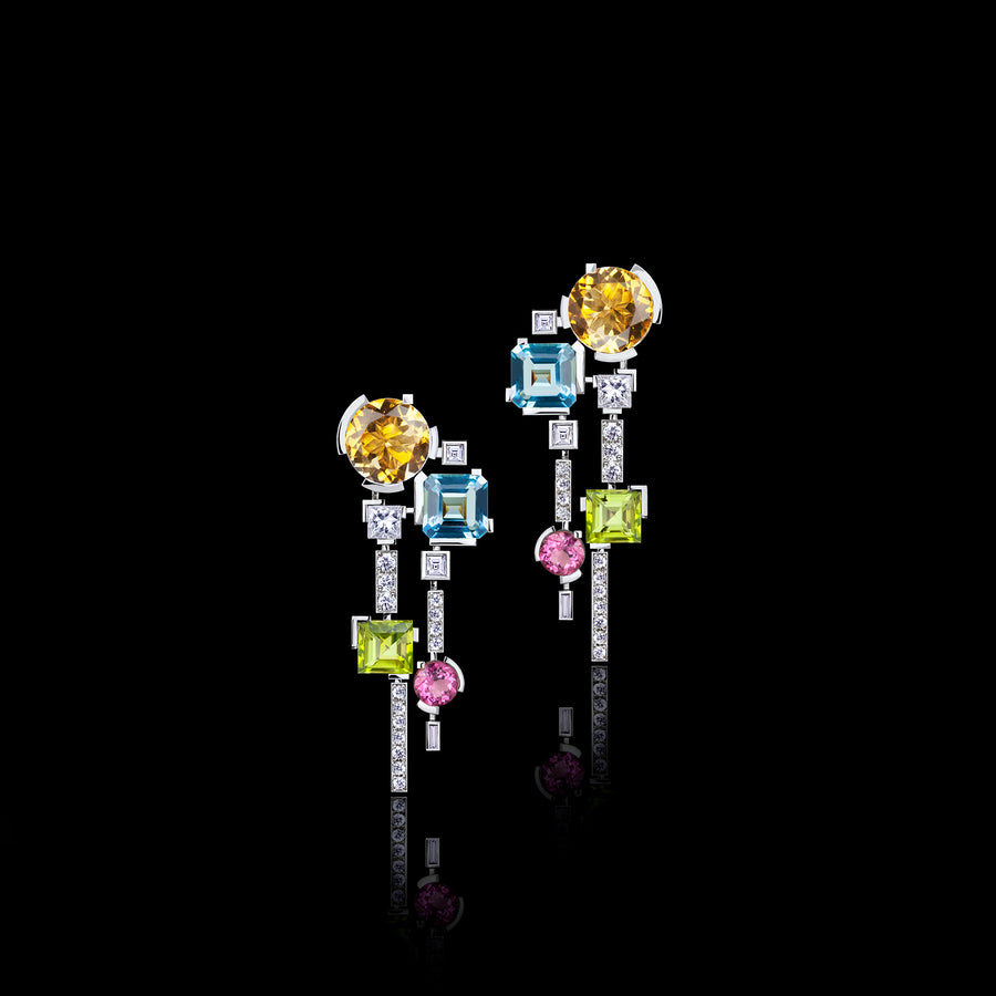 Cubism Colourburst drop earrings in 18ct white gold by Stefano Canturi