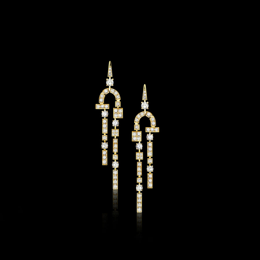 Cubism Pavé diamond drop earrings in 18ct yellow gold by Stefano Canturi