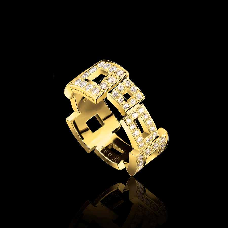Geometric diamond ring set in 18ct yellow gold by Stefano Canturi