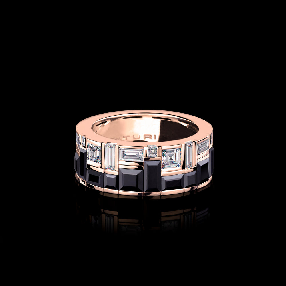 Cubism Radiant Diamond and Australian Black Sapphire Ring set in 18ct Pink Gold by Stefano Canturi Cubism Radiant Diamond and Australian Black Sapphire Ring set in 18ct Pink Gold by Stefano Canturi