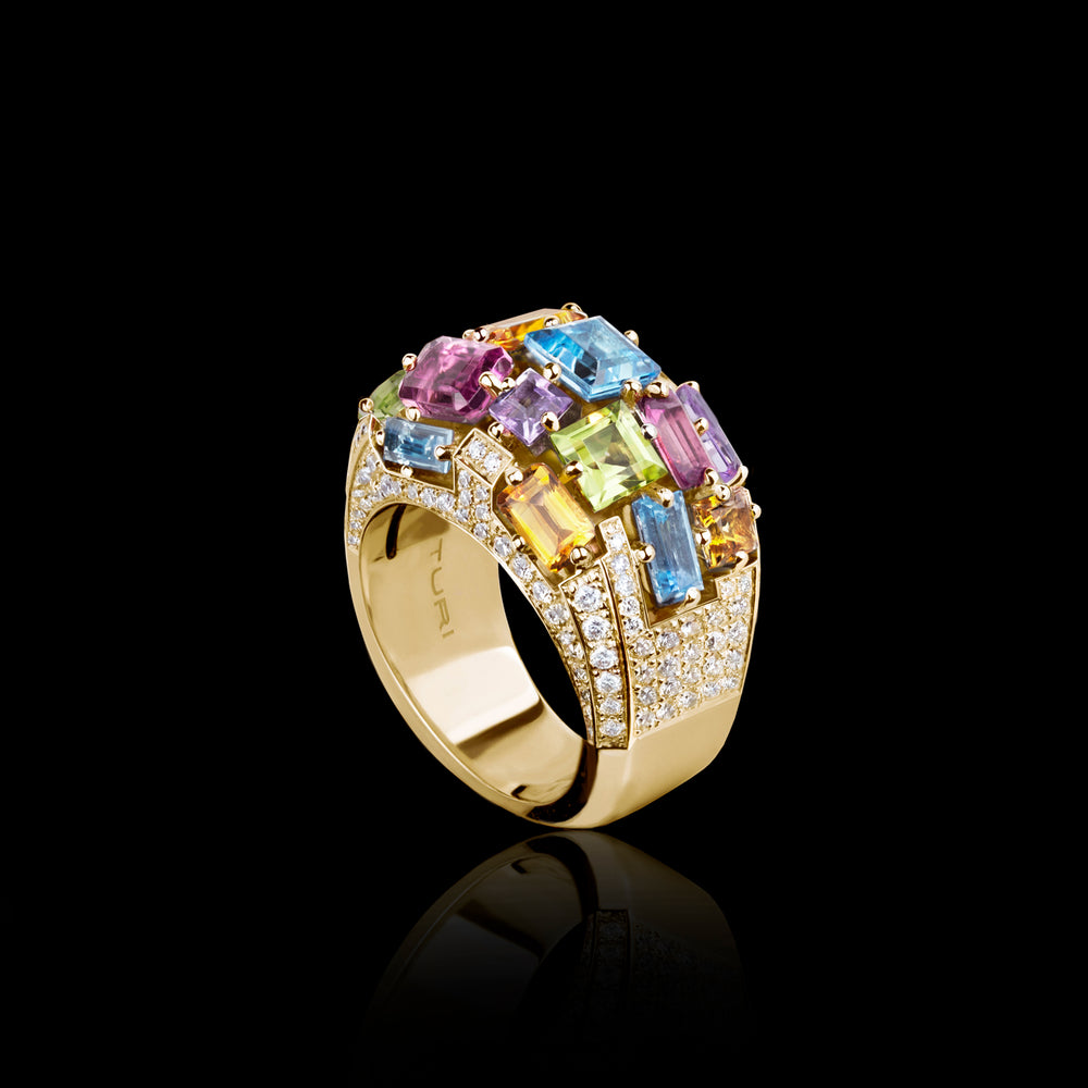 Cubism Colourburst Domed Diamond and Gemstone ring in 18ct yellow gold by Stefano Canturi Cubism Colourburst Domed Diamond and Gemstone ring in 18ct yellow gold by Stefano Canturi