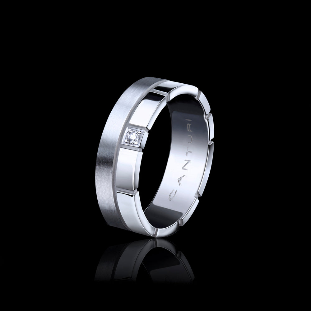 Eternal double ring with diamond in high polish and brushed finish in 18ct white gold  Eternal double ring with diamond in high polish and brushed finish in 18ct white gold