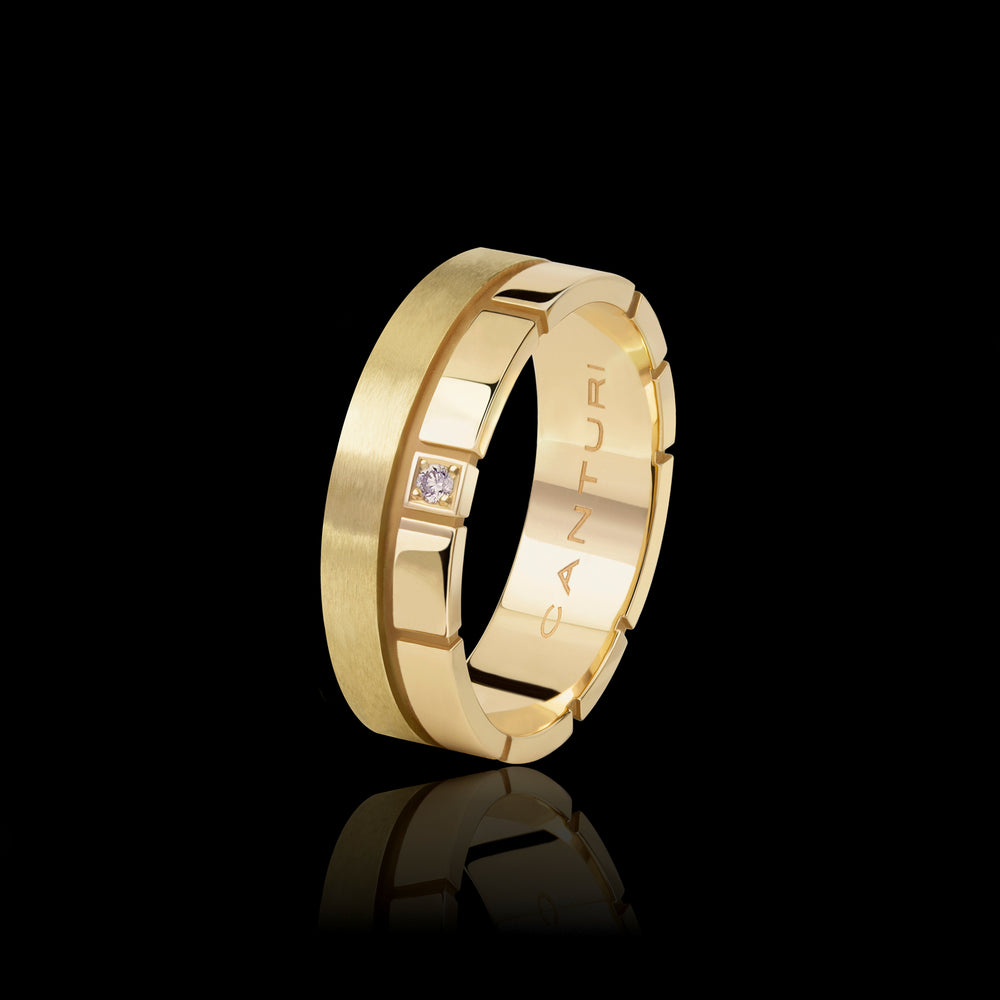 Eternal double ring with diamond in high polish and brushed finish in 18ct yellow gold  Eternal double ring with diamond in high polish and brushed finish in 18ct yellow gold