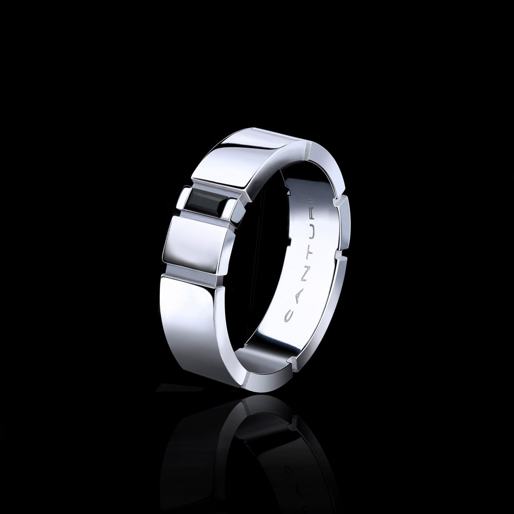 Eternal 5.5mm ring featuring a baguette cut Australian black sapphire in 18ct white gold by Stefano Canturi
 Eternal 5.5mm ring featuring a baguette cut Australian black sapphire in 18ct white gold by Stefano Canturi
