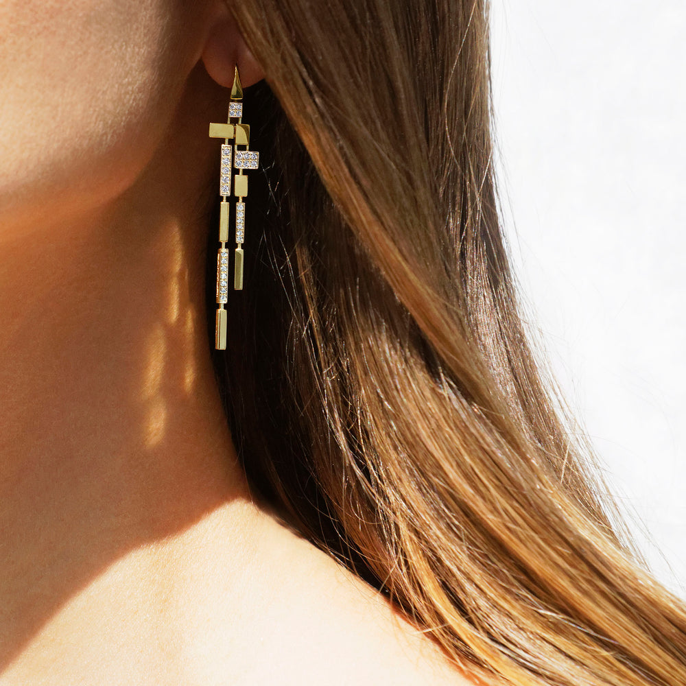 Cubism Pave 11 drop alternate diamond earrings in 18ct yellow gold by Stefano Canturi Cubism Pave 11 drop alternate diamond earrings in 18ct yellow gold by Stefano Canturi