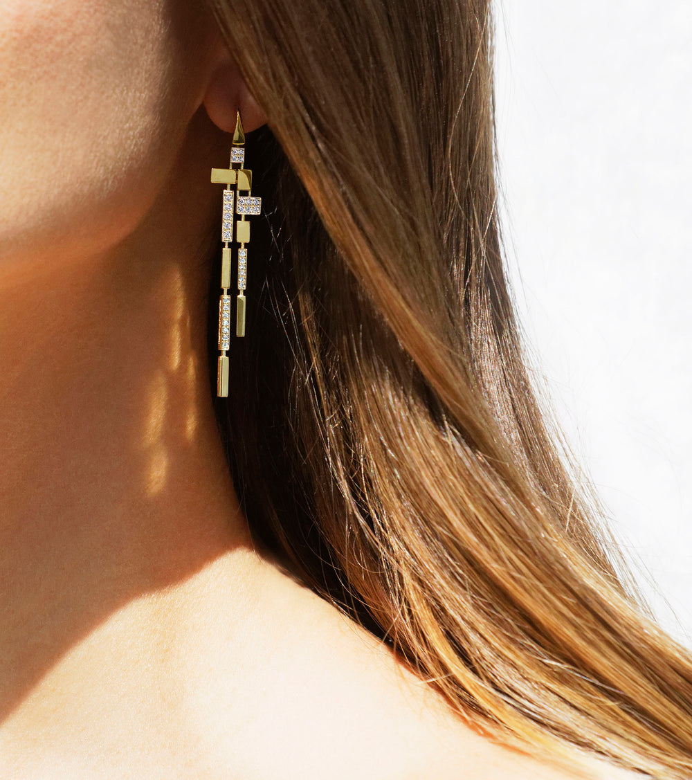 Cubism Pave 11 drop alternate diamond earrings in 18ct yellow gold by Stefano Canturi Cubism Pave 11 drop alternate diamond earrings in 18ct yellow gold by Stefano Canturi