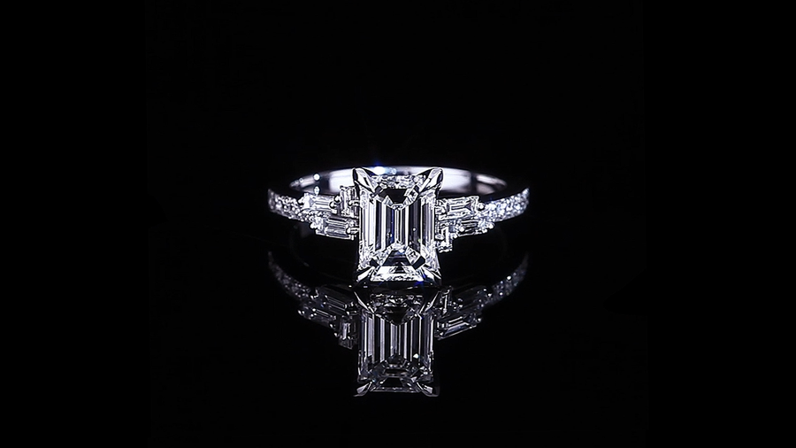 Cubism Upswept 1.50ct Emerald cut diamond engagement ring in 18ct white gold by Stefano Canturi