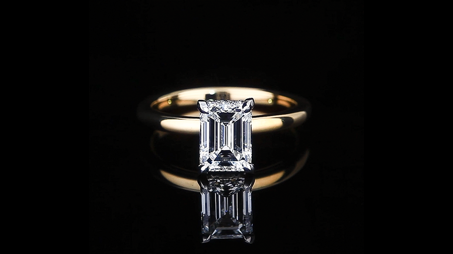 Micro 1.50ct Emerald Cut Diamond Engagement Ring in 18ct white and yellow gold by Stefano Canturi