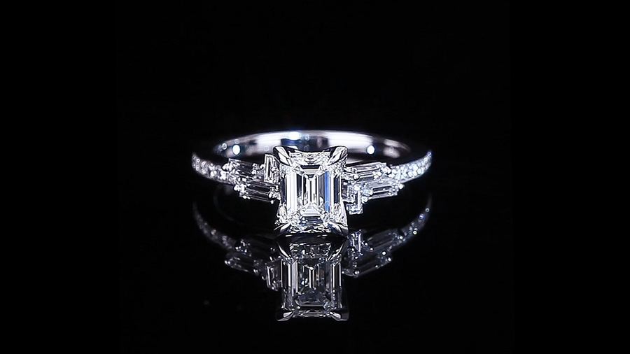 Cubism Upswept 1.18ct Emerald cut diamond engagement ring in 18ct white gold by Stefano Canturi