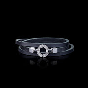 Regina 18ct white gold single link diamond and Australian black sapphire leather bracelet by Stefano Canturi