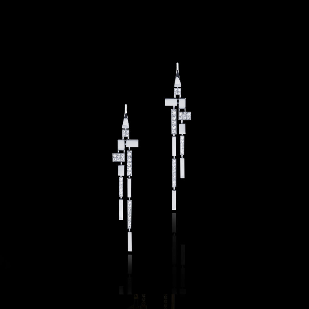Cubism Pave 11 drop alternate diamond earrings in 18ct white gold by Stefano Canturi Cubism Pave 11 drop alternate diamond earrings in 18ct white gold by Stefano Canturi
