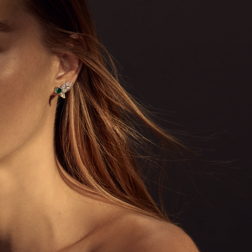 Primavera diamond and Zambian green emerald earrings in 18ct white gold by Stefano Canturi Primavera diamond and Zambian green emerald earrings in 18ct white gold by Stefano Canturi