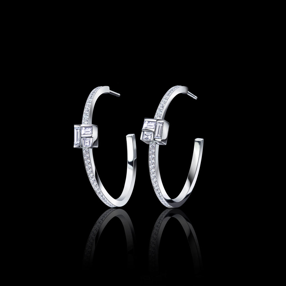 Cubism diamond stud hoop earrings in 18ct white gold by Stefano Canturi Cubism diamond stud hoop earrings in 18ct white gold by Stefano Canturi