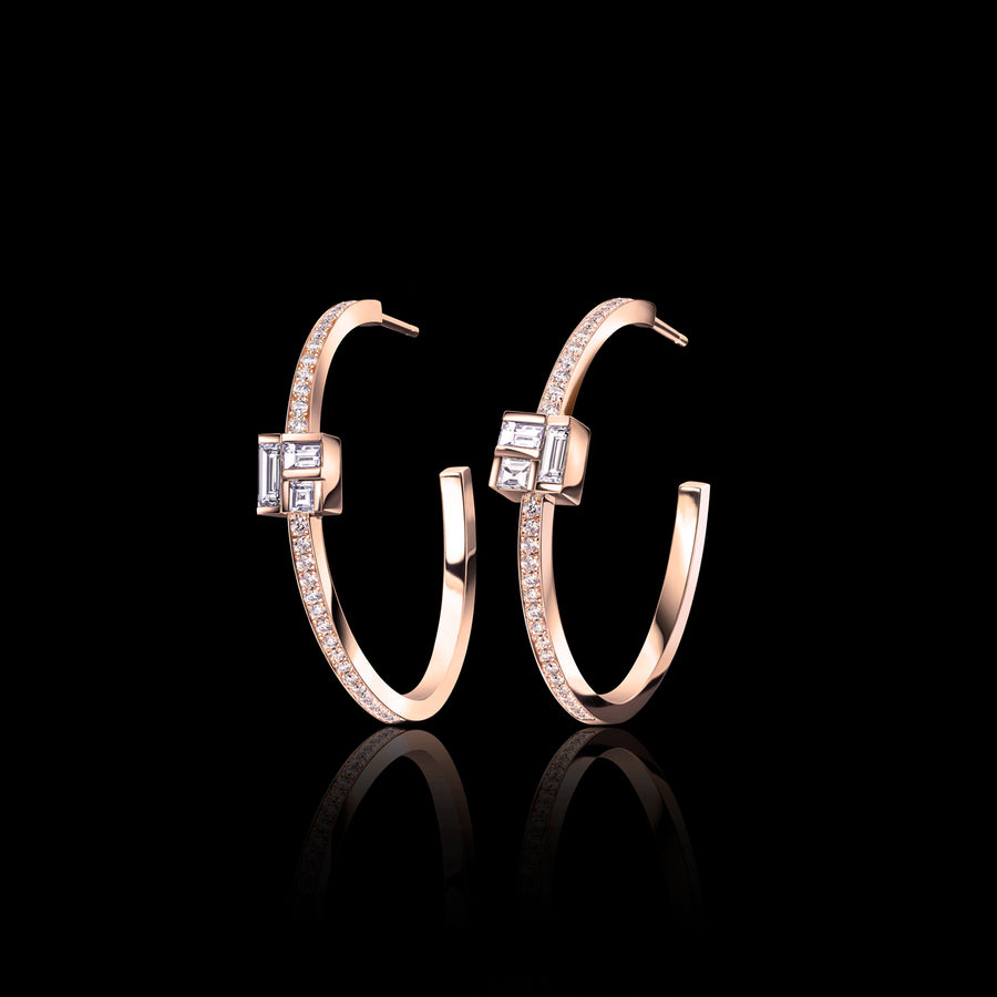 Cubism diamond stud hoop earrings in 18ct pink gold by Stefano Canturi