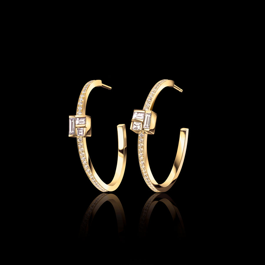Cubism diamond stud hoop earrings in 18ct yellow gold by Stefano Canturi