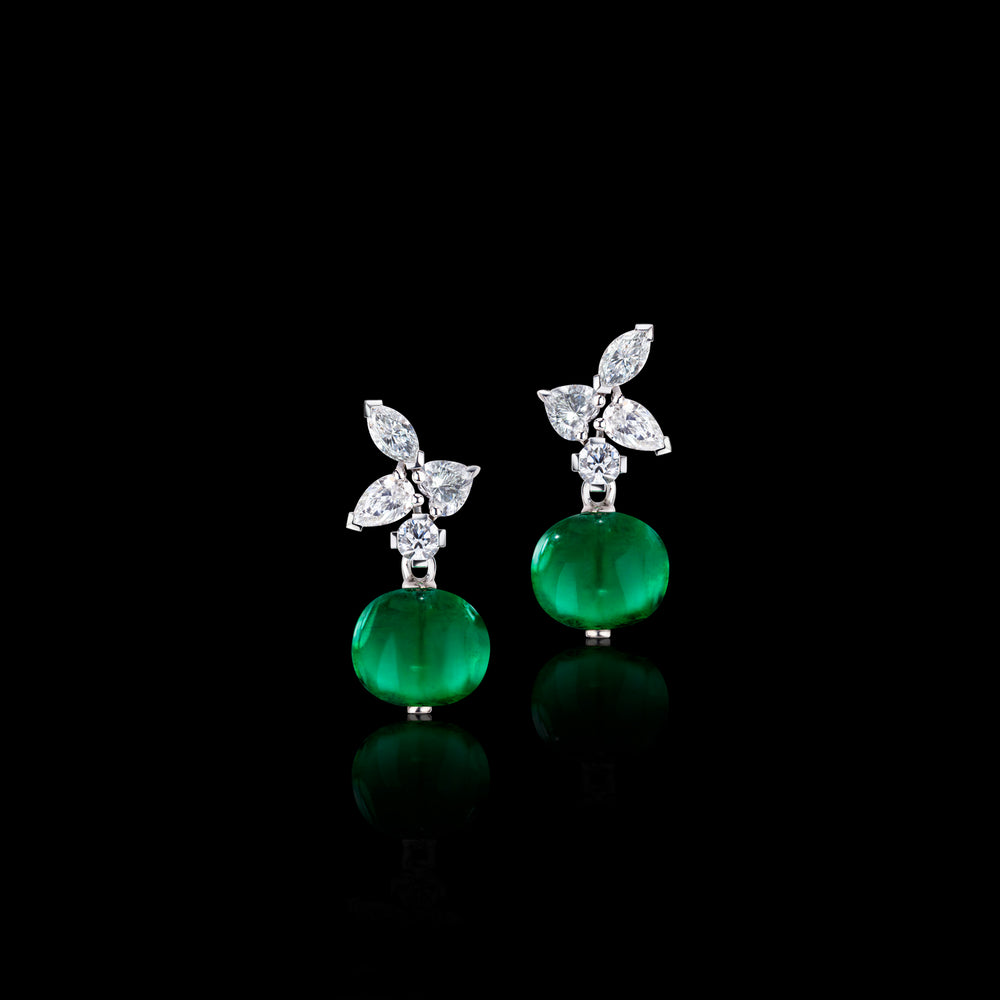 Primavera diamond and round green emerald earrings by Stefano Canturi Primavera diamond and round green emerald earrings by Stefano Canturi