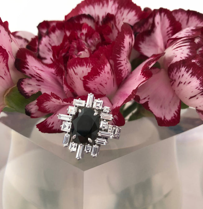 Stella diamond and Australian black sapphire ring set in 18ct white gold by Stefano Canturi