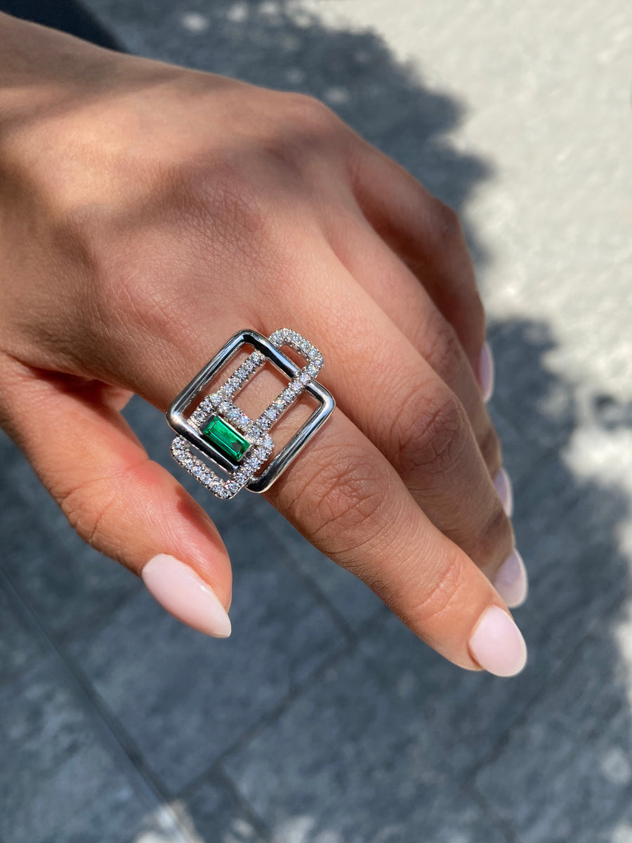 Affinity 3 Link Diamond and Green Emerald Ring by Stefano Canturi