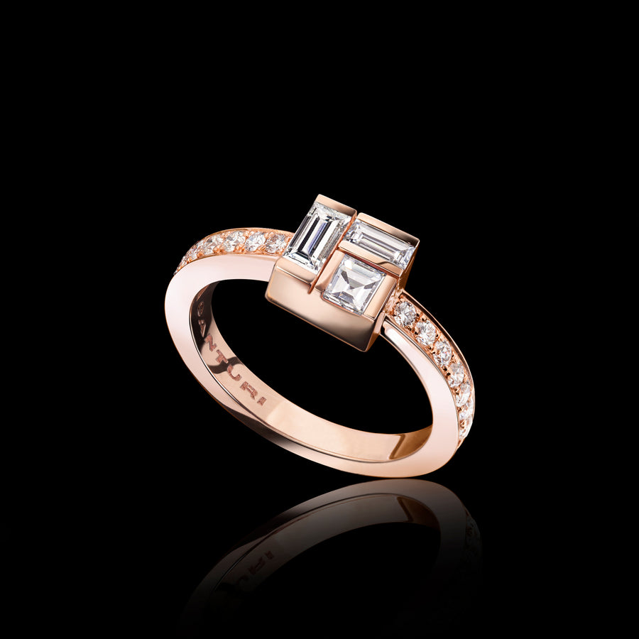 Cubism diamond stud ring in 18ct pink gold by Stefano Canturi