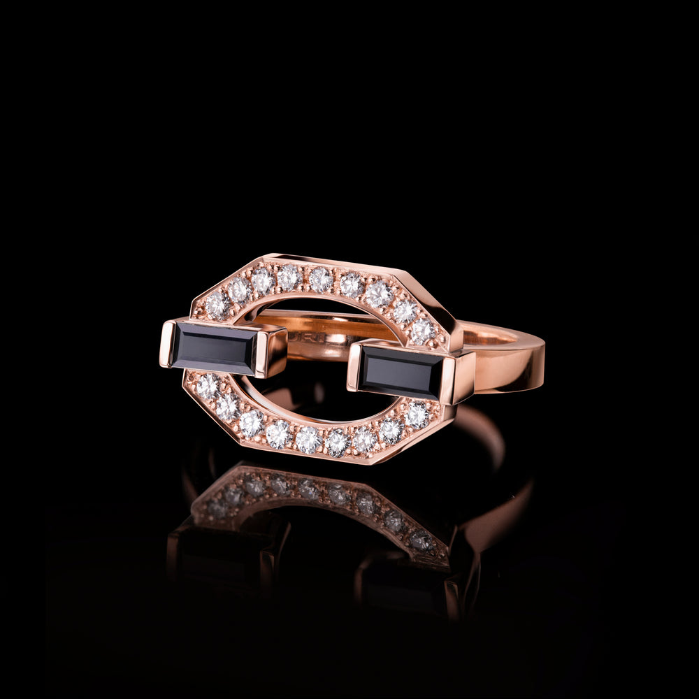 Athena diamond and Australian black sapphire ring in 18ct pink gold by Stefano Canturi Athena diamond and Australian black sapphire ring in 18ct pink gold by Stefano Canturi