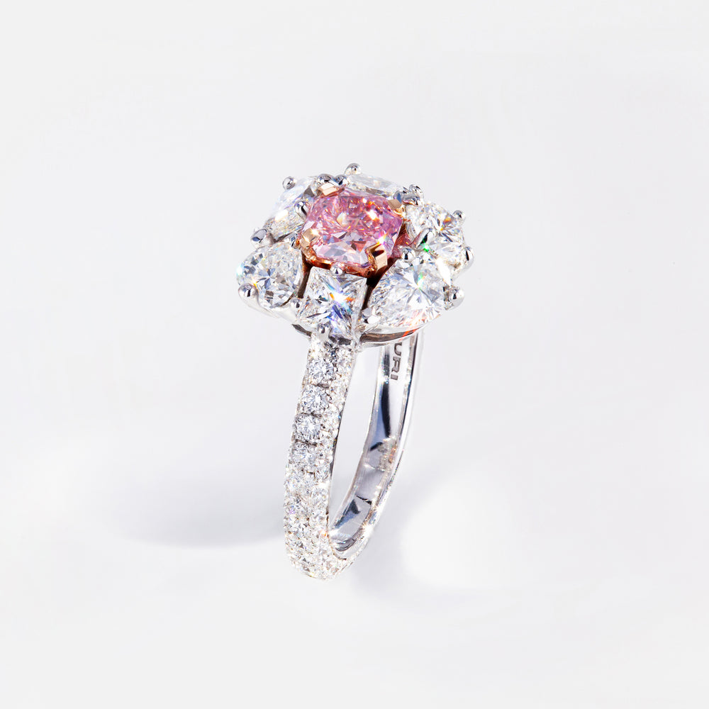 Primavera diamond halo and fancy intense pink diamond ring by Stefano Canturi Primavera diamond halo and fancy intense pink diamond ring by Stefano Canturi