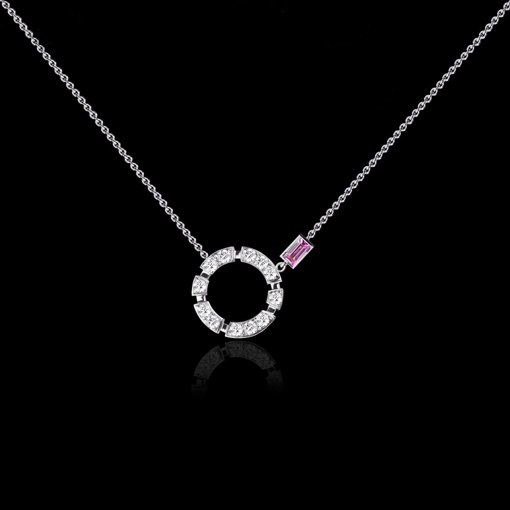 Regina diamond and pink sapphire necklace in 18ct white gold by Stefano Canturi Regina diamond and pink sapphire necklace in 18ct white gold by Stefano Canturi