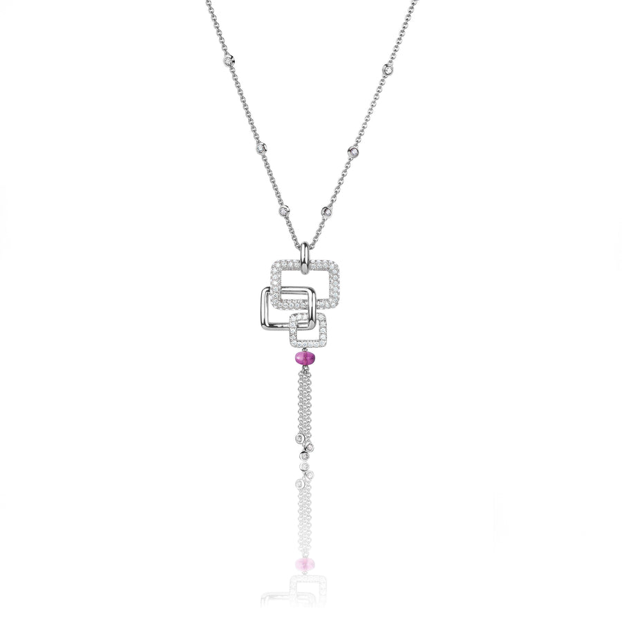 Affinity 3 Link Diamond and Rubellite Tassle Necklace