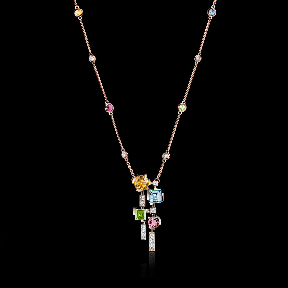 Cubism Colourburst Drop Necklace in 18ct Pink Gold by Stefano Canturi Cubism Colourburst Drop Necklace in 18ct Pink Gold by Stefano Canturi