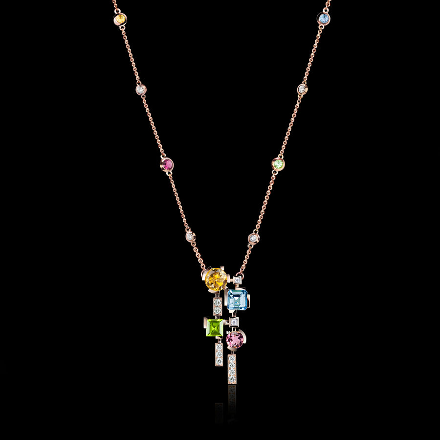 Cubism Colourburst Drop Necklace in 18ct Pink Gold by Stefano Canturi