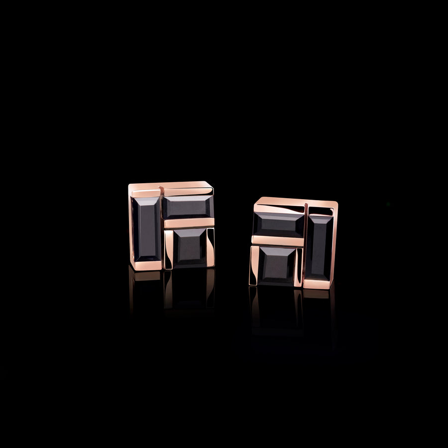 Cubism Australian black sapphire stud earrings set in 18ct pink gold by Stefano Canturi