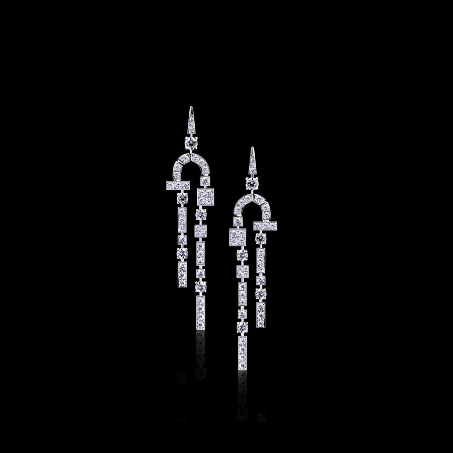 Cubism Pavé diamond drop earrings in 18ct white gold by Stefano Canturi