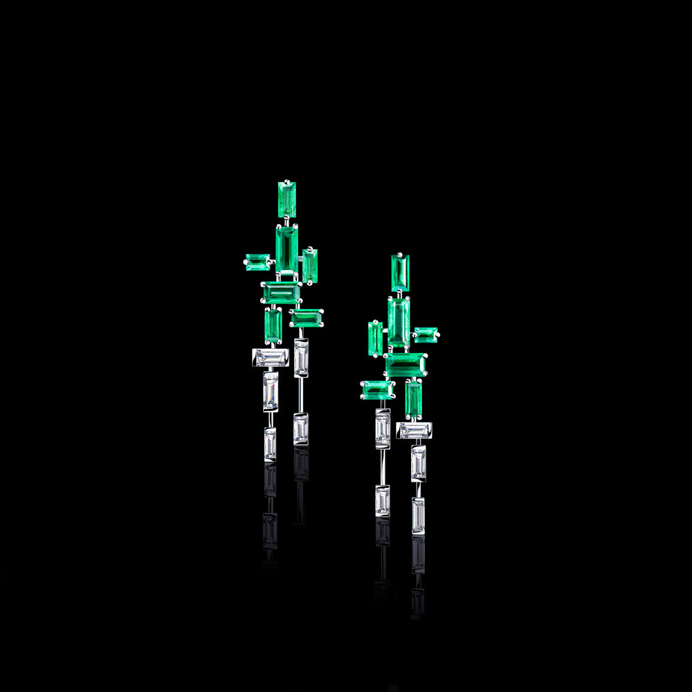 Cubism diamond and green emerald earrings in 18ct white gold by Stefano Canturi Cubism diamond and green emerald earrings in 18ct white gold by Stefano Canturi