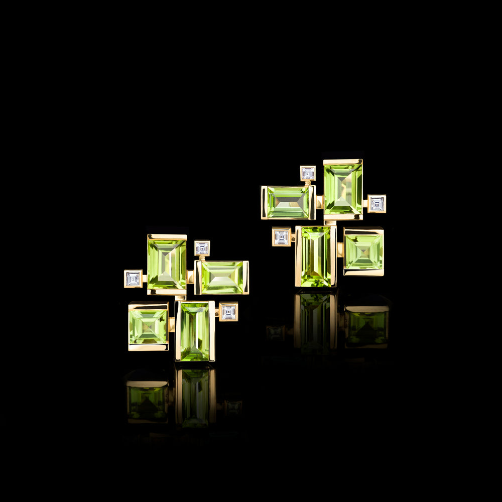 Cubism Colourburst diamond and peridot earrings in 18ct yellow gold by Stefano Canturi Cubism Colourburst diamond and peridot earrings in 18ct yellow gold by Stefano Canturi