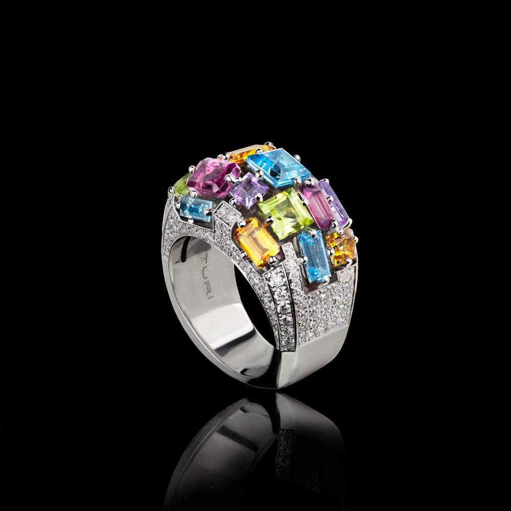Cubism Colourburst Domed Diamond and Gemstone ring in 18ct white gold by Stefano Canturi Cubism Colourburst Domed Diamond and Gemstone ring in 18ct white gold by Stefano Canturi
