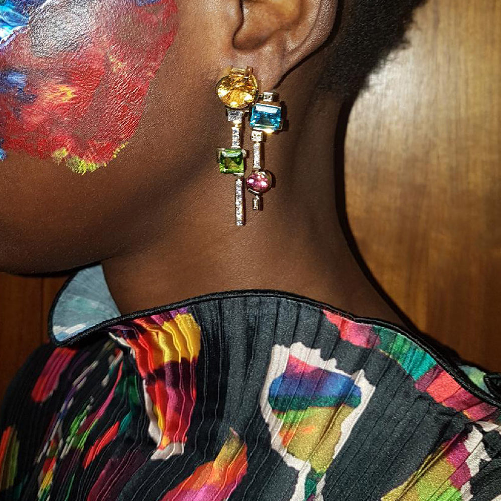 Cubism Colourburst drop earrings in 18ct yellow gold by Stefano Canturi Cubism Colourburst drop earrings in 18ct yellow gold by Stefano Canturi