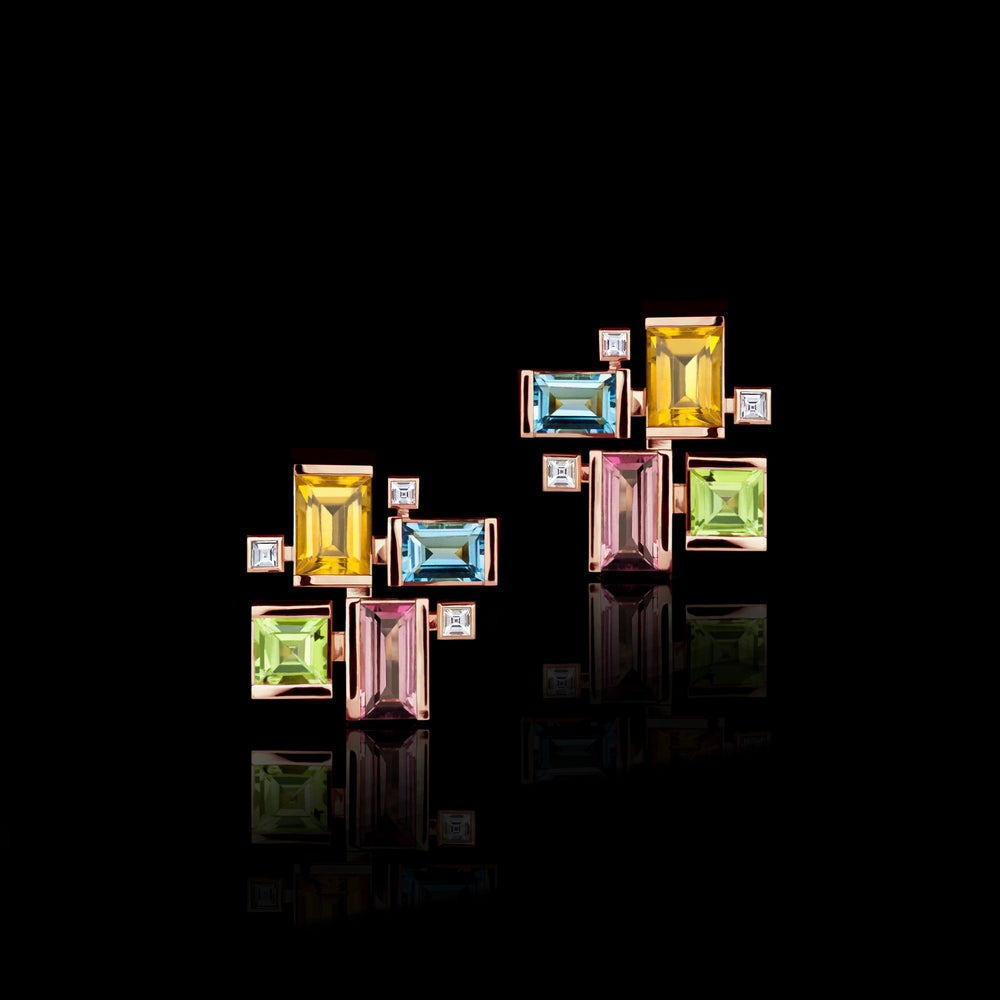 Cubism Colourburst gemstone earrings in 18ct pink gold by Stefano Canturi Cubism Colourburst gemstone earrings in 18ct pink gold by Stefano Canturi