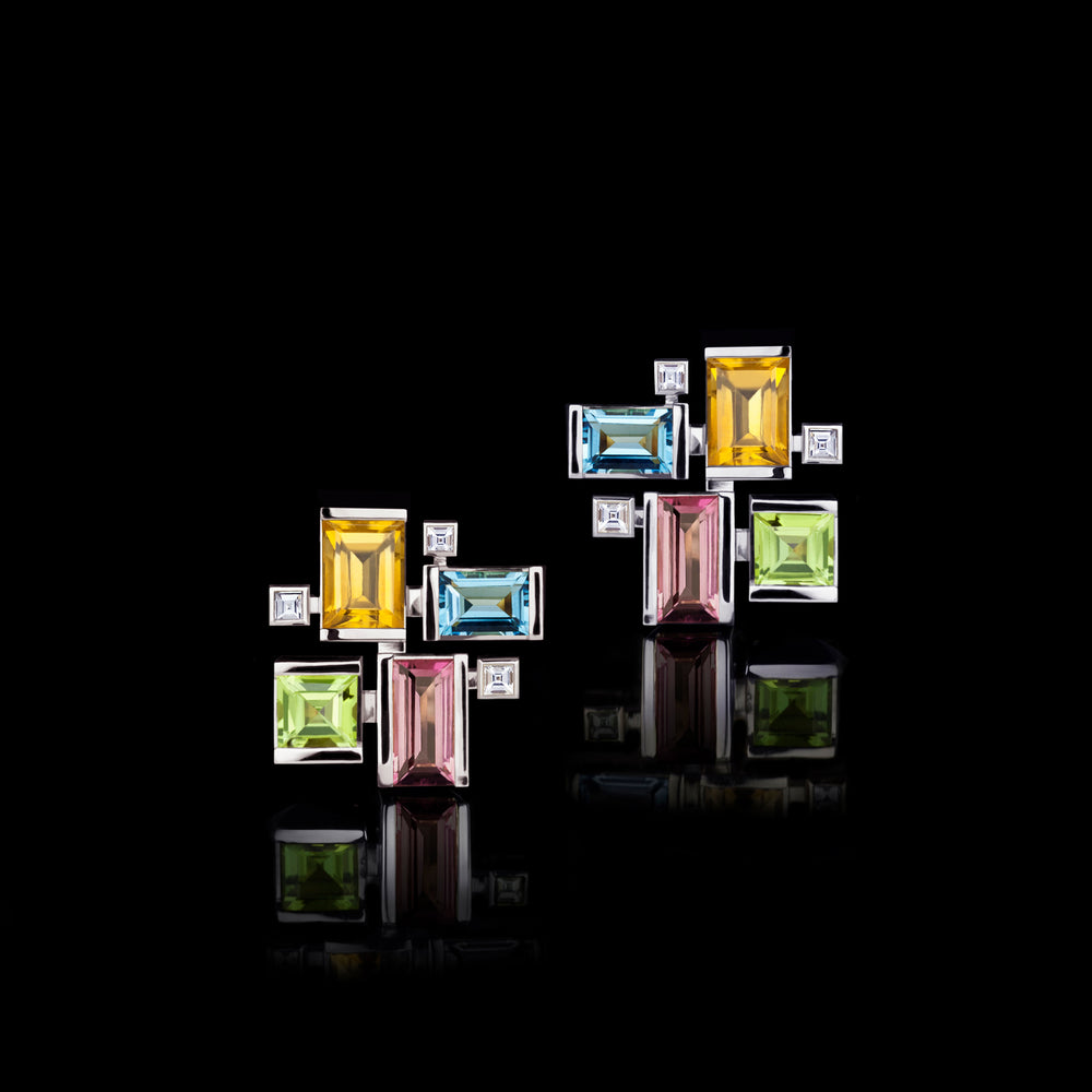 Cubism Colourburst gemstone earrings in 18ct white gold by Stefano Canturi Cubism Colourburst gemstone earrings in 18ct white gold by Stefano Canturi