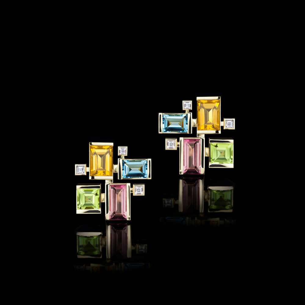 Cubism Colourburst gemstone earrings in 18ct yellow gold by Stefano Canturi Cubism Colourburst gemstone earrings in 18ct yellow gold by Stefano Canturi