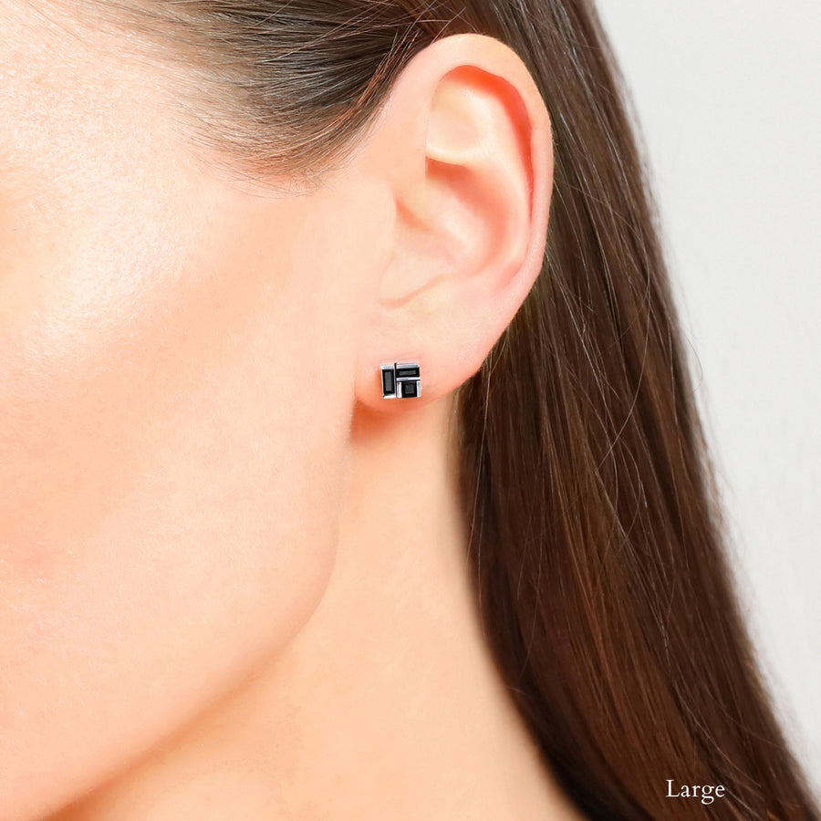Cubism large Australian black sapphire stud earrings set in 18ct white gold by Stefano Canturi