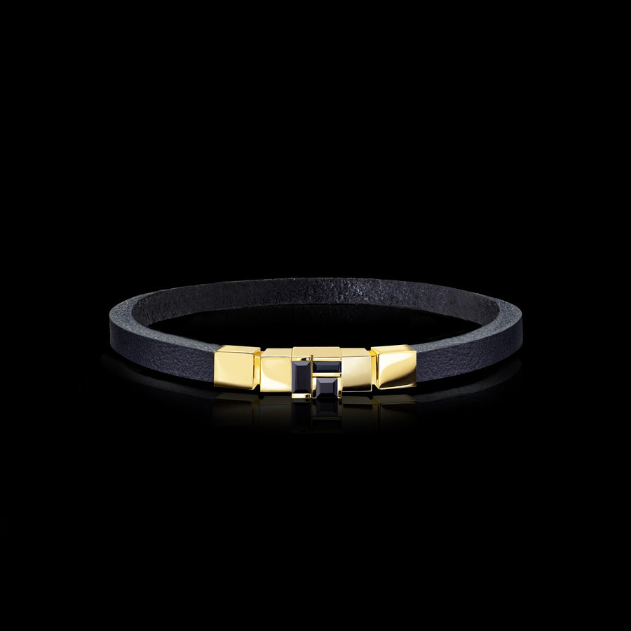 Cubism single set Australian black sapphire leather bracelet in 18ct yellow gold by Stefano Canturi