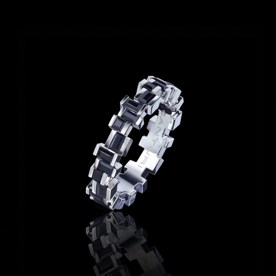 Cubism Radiant Australian Black sapphire ring in 18ct white gold by Stefano Canturi