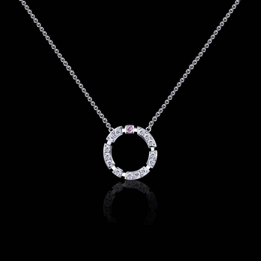 Regina diamond and Argyle pink diamond necklace in 18ct white gold by Stefano Canturi