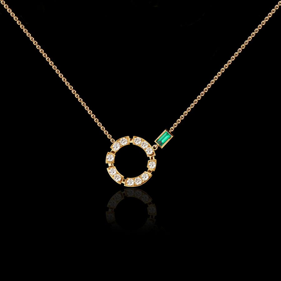 Regina diamond and green emerald necklace in 18ct yellow gold by Stefano Canturi